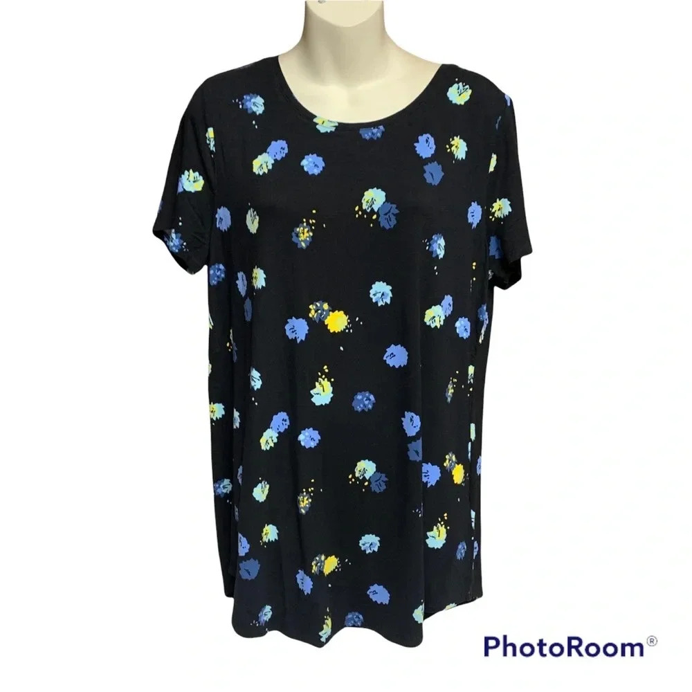 Amazon Essentials black/blue floral tunic top size L